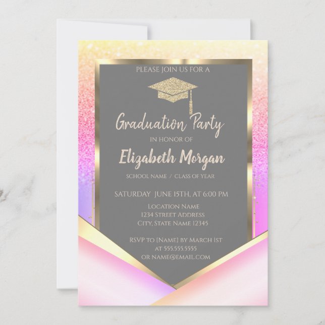 Chic Ombre Glitter  Diamonds Graduation  Invitation (Front)