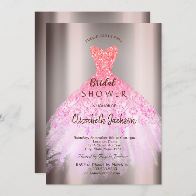Chic Ombre Glitter Dress, Bridal Shower Invitation (Front/Back)