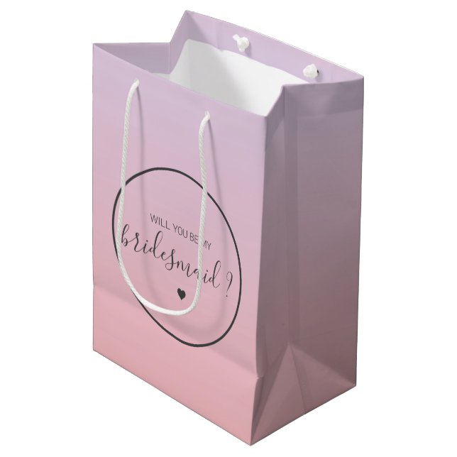 Chic Ombre Pink Gradient Will you be my Bridesmaid Medium Gift Bag (Front Angled)