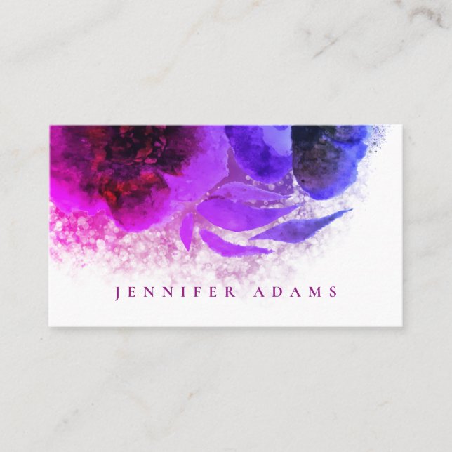Chic Ombre Pink Purple Plum Floral  Business Card (Front)