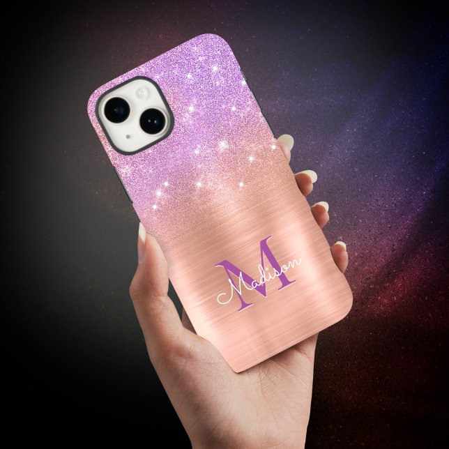 Chic ombre pink rose blush glitter monogram Case-Mate iPhone case (Creator Uploaded)