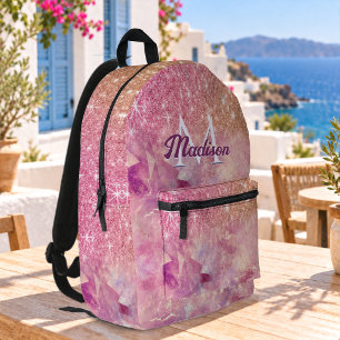 Chic ombre rose blush pink glitter monogram printed backpack