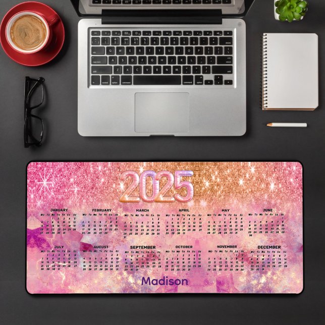 Chic ombre rose gold 2025 monogram calendar desk mat (Creator Uploaded)