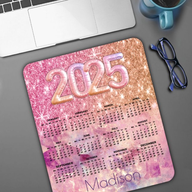 Chic ombre rose gold 2025 monogram calendar mouse pad (Creator Uploaded)