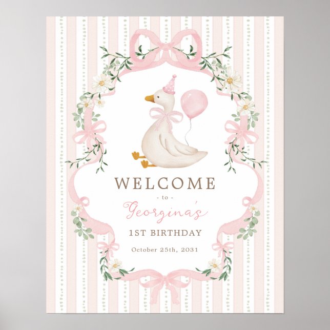 Chic One Silly Goose Pink Balloon Birthday Welcome Poster (Front)