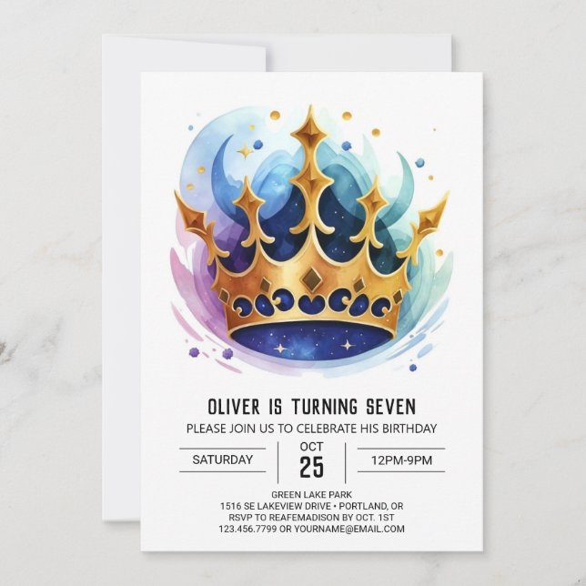 Chic Online Prince Crown Birthday Invitation (Front)