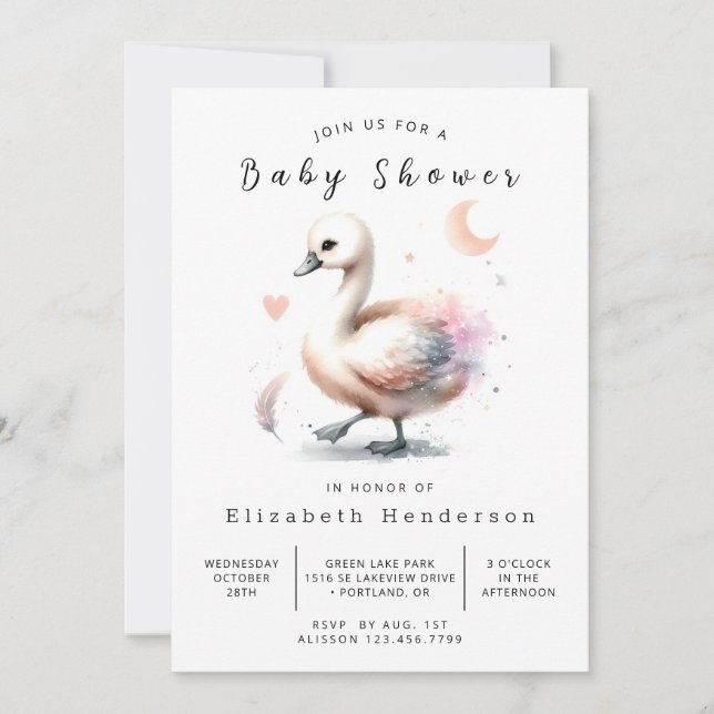 Chic Online Swan Baby Shower Invitation (Front)