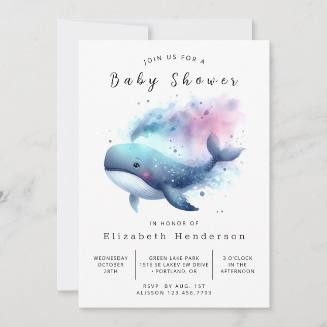 Chic Online Whale Baby Shower Invitation (Front)