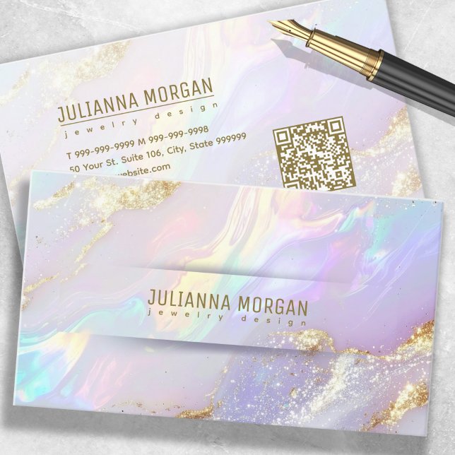 Chic Opal Abstract with QR Code ID1147 Business Card (Creator Uploaded)