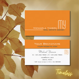 Chic Orange and White with Monogram Professional Business Card