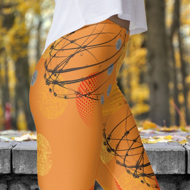 Chic Orange Atomic Vortex Pattern Leggings (Orange Atomic Vortex Leggings)