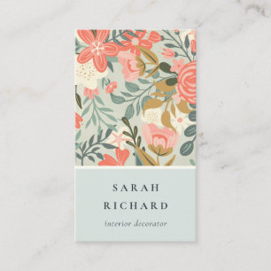 Chic Orange Blush Teal Blue Green Ambrosia Floral Business Card