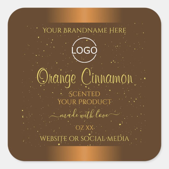 Chic Orange Brown Product Labels Gold Glitter Logo (Front)