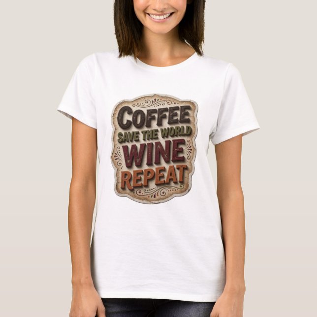 Chic Orange COFFEE SAVE THE WORLD WINE REPEAT T-Shirt (Front)