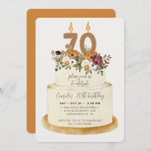 Chic Orange Fall Autumn 70th Birthday Cake  Invitation