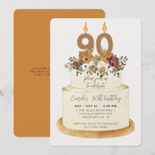 Chic Orange Fall Autumn 90th Birthday Cake Invitation