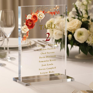 Chic orange floral wedding chart table numbers 