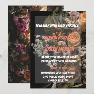 Chic orange floral Wedding Invitation