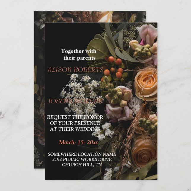  Chic orange  floral   Wedding Invitation (Front/Back)