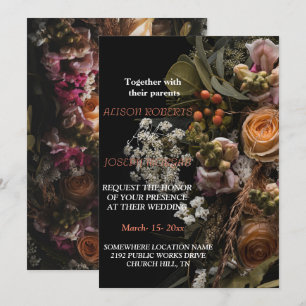 Chic orange floral Wedding Invitation