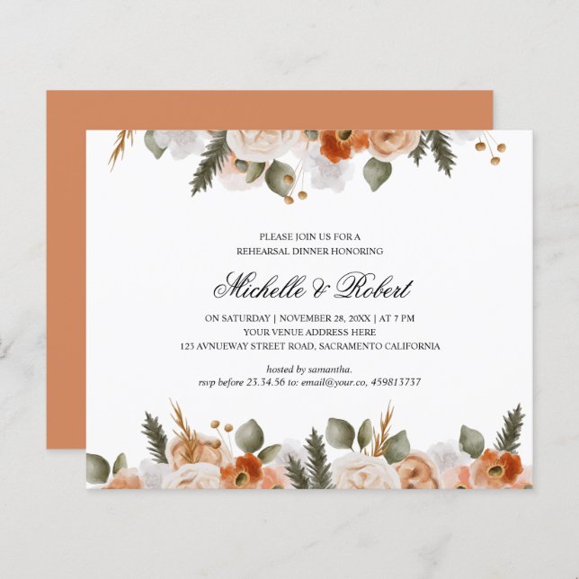 Chic Orange Ivory Sage Wedding Rehearsal Dinner (Front/Back)