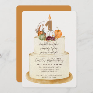Chic Orange Little Pumpkin First Birthday Cake Invitation