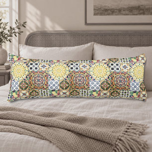 Chic Orange Mediterranean Geometric Tiles Body Cushion