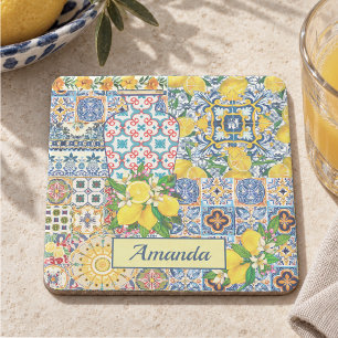Chic Orange Mediterranean Majolica Ceramic Vase Stone Coaster