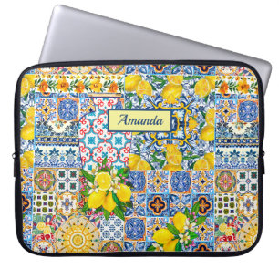 Chic Orange Mediterranean Tile Decorative Vase Laptop Sleeve