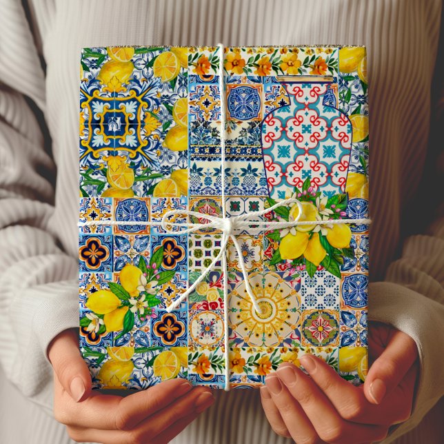 Chic Orange Mediterranean Tile Vase Wrapping Paper (Creator Uploaded)