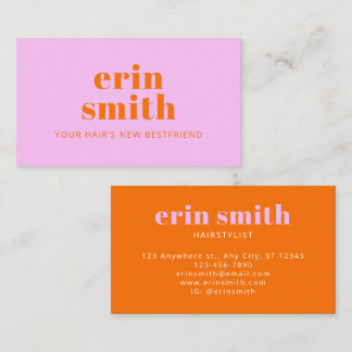 Chic Orange Modern Hairstylist  Business Card