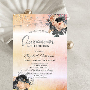 Chic Orange Roses String Lights Quinceanera Invitation