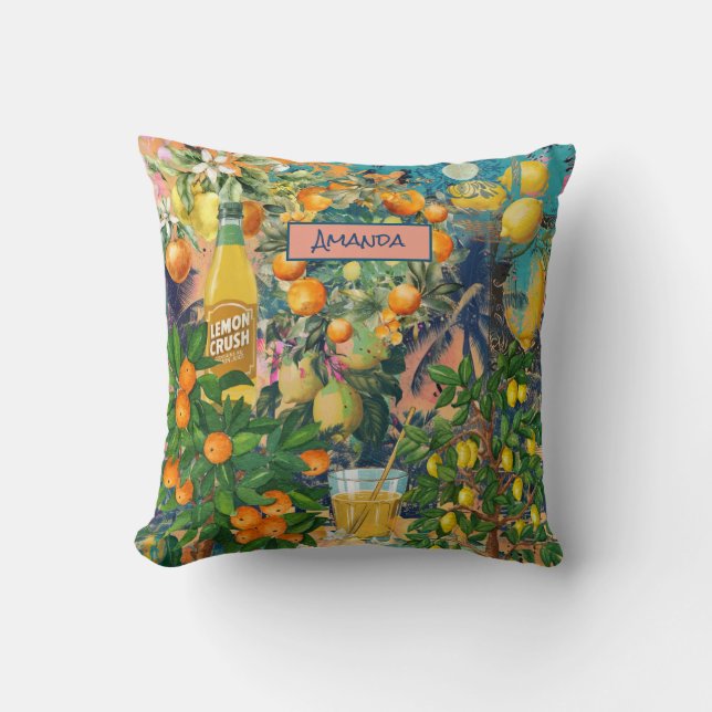 Chic orange sicilian citrus collage floral tiles  cushion (Front)