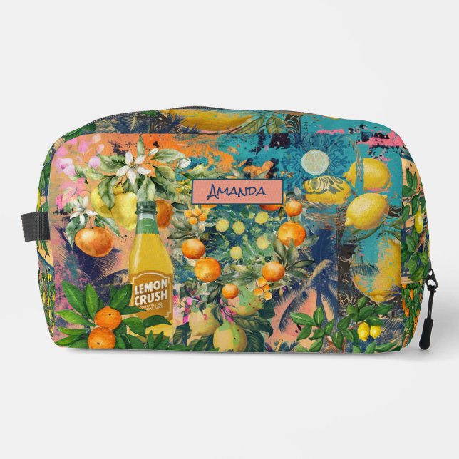 Chic orange sicilian citrus collage floral tiles  dopp kit (Front)