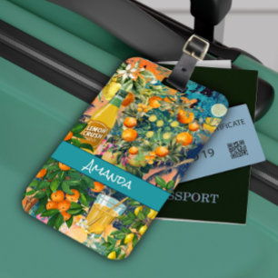Chic orange sicilian citrus collage floral tiles  luggage tag