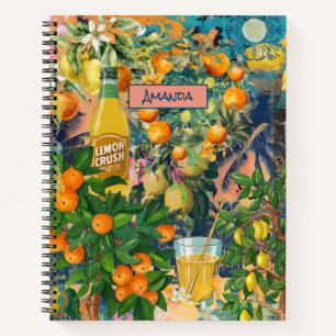 Chic orange sicilian citrus collage floral tiles notebook