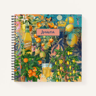 Chic orange sicilian citrus collage floral tiles notebook