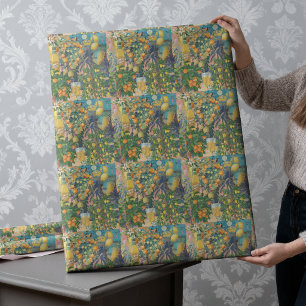Chic orange sicilian citrus collage floral tiles wrapping paper