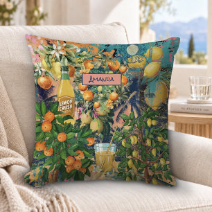 Chic Orange Sicilian Citrus Floral Tile Collage Cushion