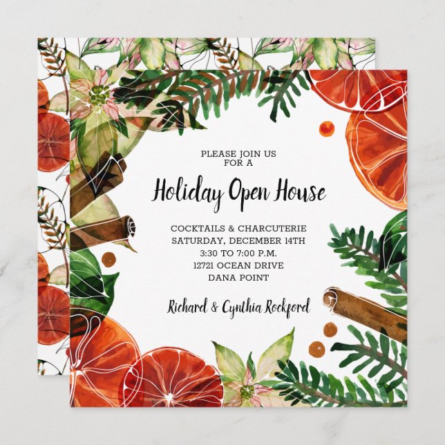 Chic Orange Slices and Cinnamon Christmas Invites (Front/Back)