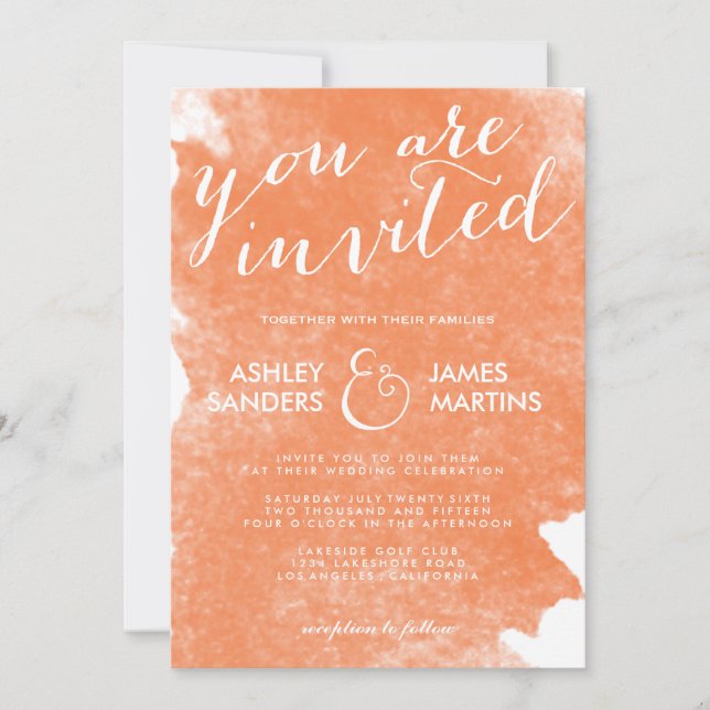 CHIC ORANGE WATERCOLOR WEDDING INVITATION (Front)