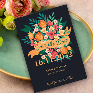 Chic Orange Yellow Florals Wedding Save the Date  Announcement Postcard
