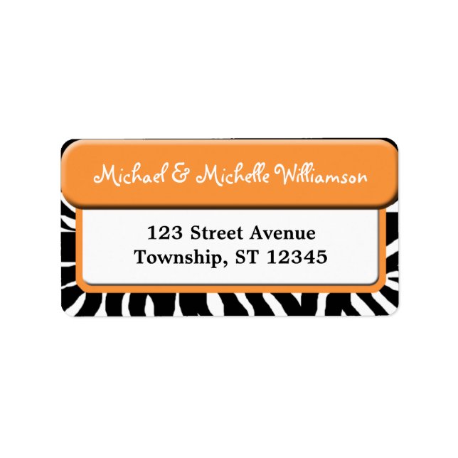Chic Orange Zebra Print Address Labels (Front)