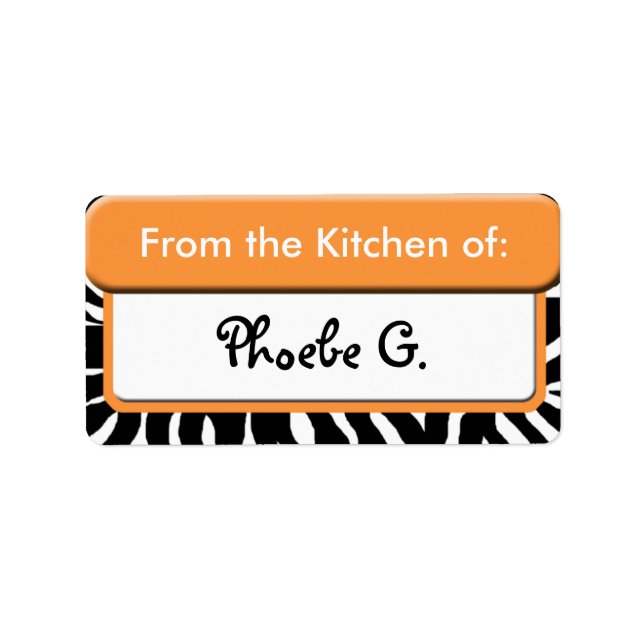 Chic Orange Zebra Print "From the Kitchen" Labels (Front)