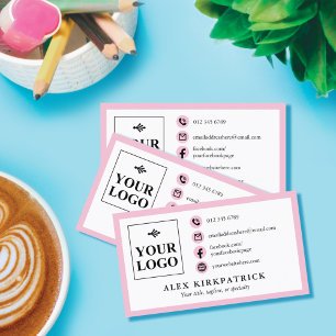 Chic Orchid Pink Icons Border & Your Logo Business Card