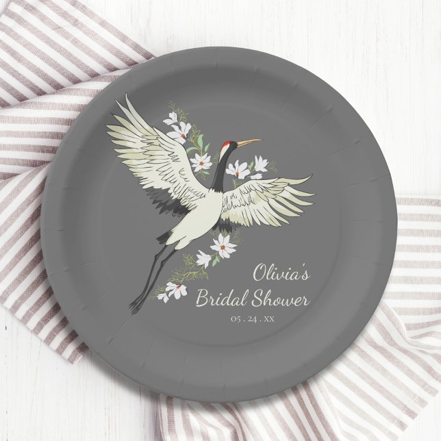 Chic Oriental Crane Bridal Shower Paper Plate (Creator Uploaded)