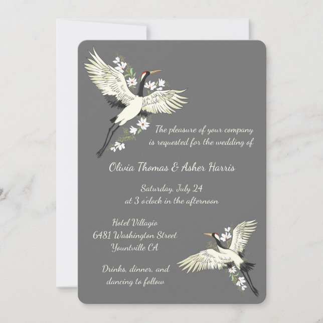 Chic Oriental Crane Wedding Invitation (Front)
