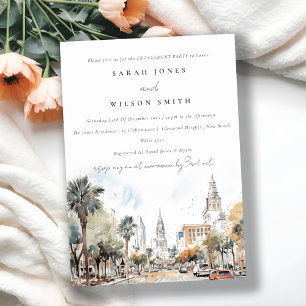 Chic Orlando Florida Skyline Watercolor Engagement Invitation