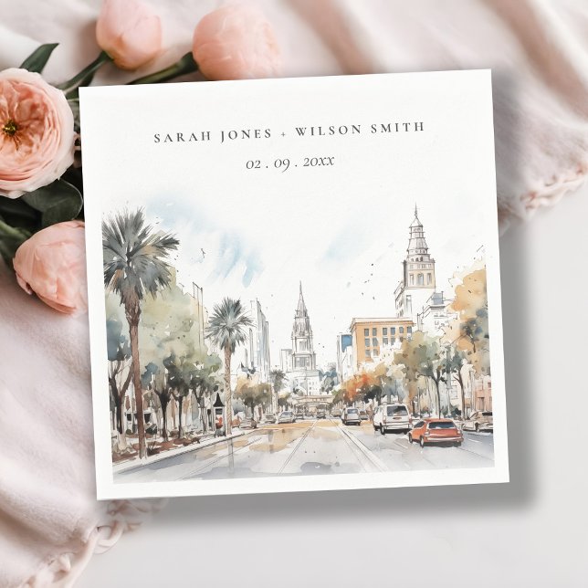 Chic Orlando Florida Skyline Watercolor Wedding Napkin (Creator Uploaded)