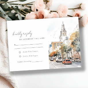 Chic Orlando Florida Skyline Watercolor Wedding RSVP Card